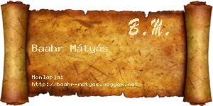 Baahr Mátyás névjegykártya
